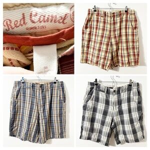 Red Camel BUNDLE of 3 Pair Flat Front Plaid Patterned Shorts Button with Zip Fly